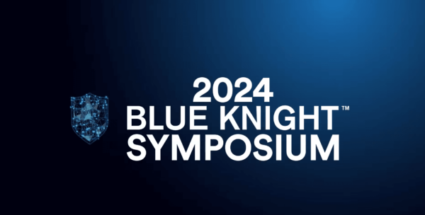 A digital shield icon and the text "2024 Blue Knight Symposium" are displayed on a dark blue background.